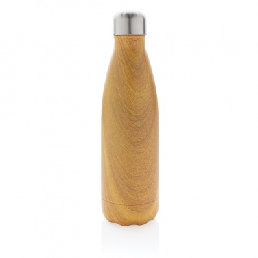 Logotrade Werbeartikel das Foto: Vakuumisolierte Stainless Steel Flasche mit Holzoptik