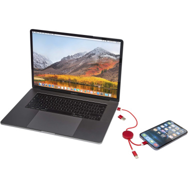 Logotrade Werbeartikel das Foto: Alasia 30 cm 5-in-1 Kabel aus recyceltem Kunststoff für Datenübertragung und 27W Schnellladung