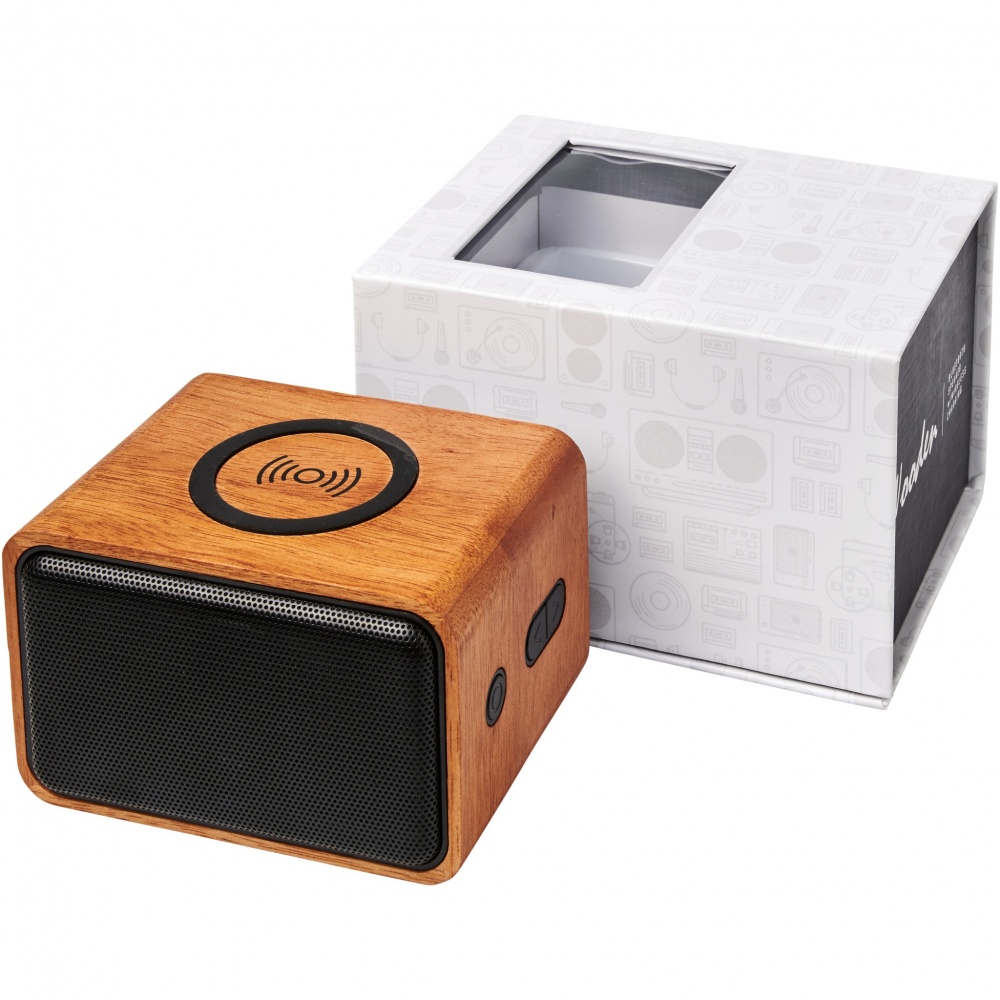 Logo trade promotional item photo of: Wooden 3W speaker with wireless charging pad