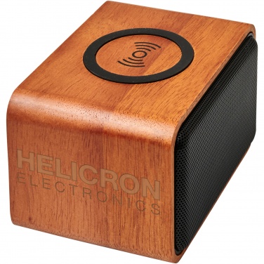 Logo trade advertising products image of: Wooden 3W speaker with wireless charging pad