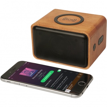 Logo trade promotional items image of: Wooden 3W speaker with wireless charging pad