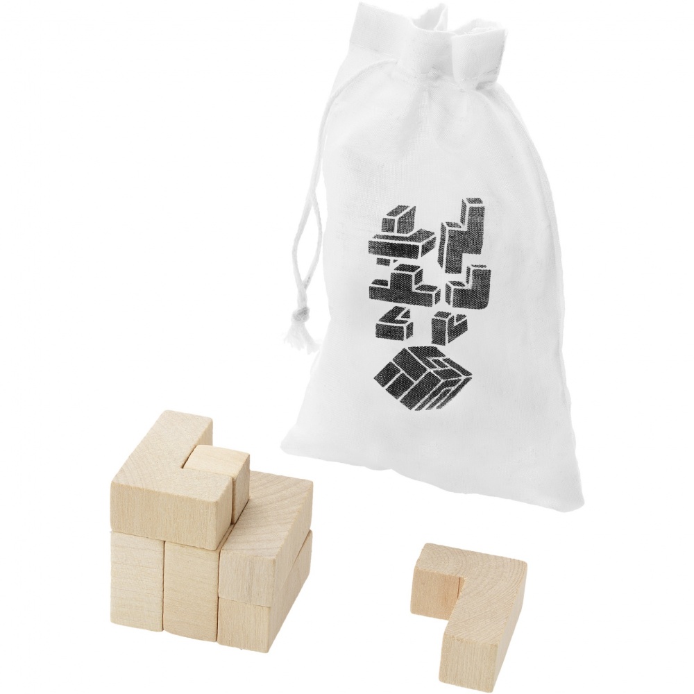 Logo trade promotional item photo of: Solfee wooden squares brain teaser with pouch