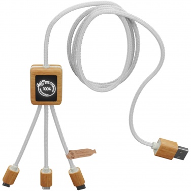 Logo trade promotional merchandise picture of: SCX.design C39 3-in-1 rPET light-up logo charging cable with squared bamboo casing