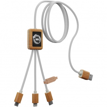 Logo trade promotional giveaway photo of: SCX.design C39 3-in-1 rPET light-up logo charging cable with squared bamboo casing