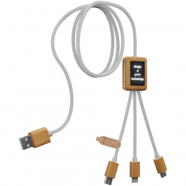Logotrade business gift image of: SCX.design C39 3-in-1 rPET light-up logo charging cable with squared bamboo casing