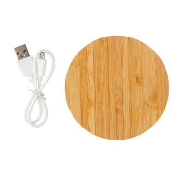 Logo trade promotional products picture of: Bamboo 5W round wireless charger