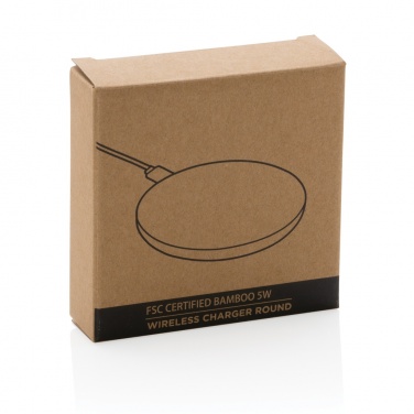 Logo trade promotional products picture of: Bamboo 5W round wireless charger