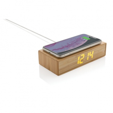 Logotrade promotional gift image of: Bamboo alarm clock with 5W wireless charger
