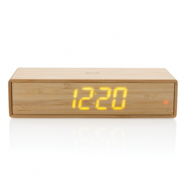 Logo trade advertising products image of: Bamboo alarm clock with 5W wireless charger