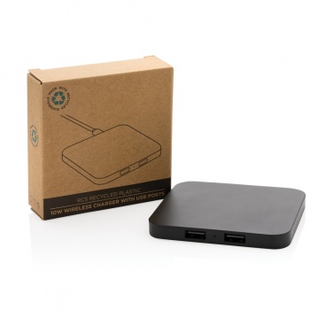 Logo trade promotional gifts picture of: RCS recycled plastic 10W Wireless charger with USB Ports