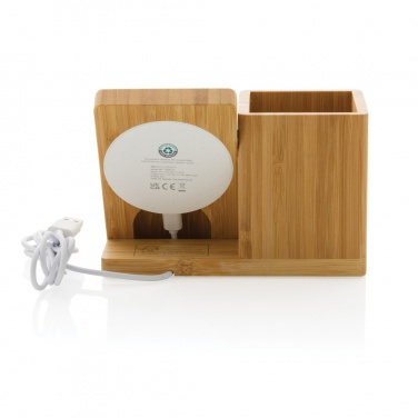 Logo trade corporate gifts image of: Calgary bamboo 10W wireless charger