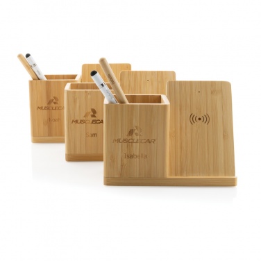 Logo trade corporate gifts image of: Calgary bamboo 10W wireless charger