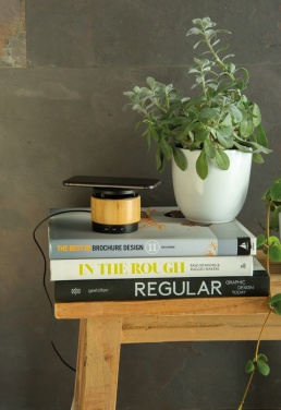 Logo trade corporate gifts image of: Bamboo wireless charger speaker