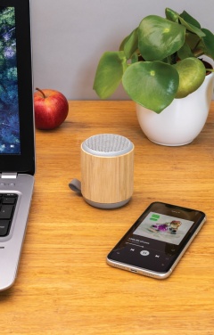 Logo trade corporate gifts picture of: Bamboo and fabric 3W wireless speaker