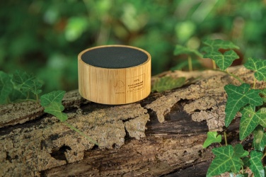 Logo trade promotional merchandise photo of: RCS recycled plastic and bamboo 3W wireless speaker