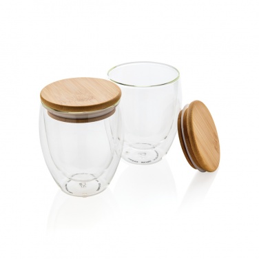Logotrade advertising products photo of: Double wall borosilicate glass with bamboo lid 250ml 2pc set