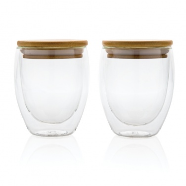 Logo trade advertising products picture of: Double wall borosilicate glass with bamboo lid 250ml 2pc set