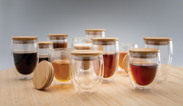 Logo trade corporate gift photo of: Double wall borosilicate glass with bamboo lid 250ml 2pc set