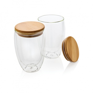 Logotrade promotional merchandise photo of: Double wall borosilicate glass with bamboo lid 350ml 2pc set