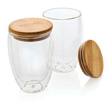 Logo trade corporate gifts picture of: Double wall borosilicate glass with bamboo lid 350ml 2pc set