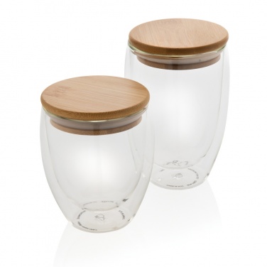 Logo trade corporate gift photo of: Double wall borosilicate glass with bamboo lid 350ml 2pc set