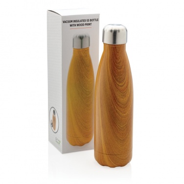 Logotrade corporate gift image of: Vacuum insulated stainless steel bottle with wood print