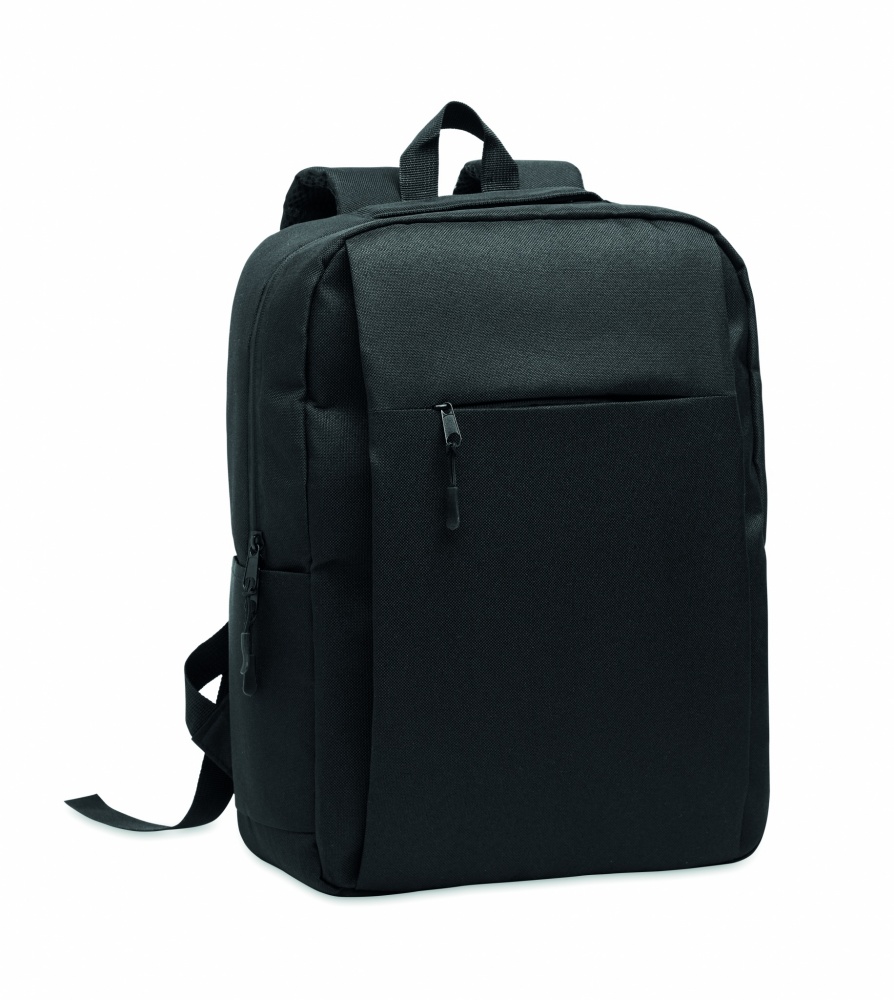 Logo trade business gift photo of: Slim 15 inch laptop backpack made of 600D RPET polyester with a 210D lining and customizable printing