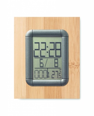 Logo trade promotional product photo of: Bamboo pen holder and LCD clock