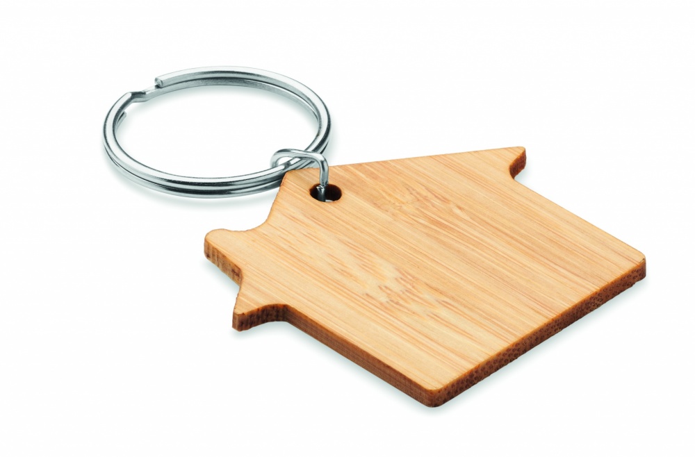 Logotrade promotional merchandise image of: House shaped bamboo key ring Järvenpää