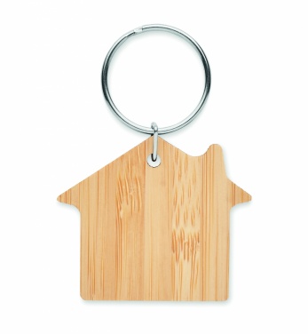 Logo trade promotional merchandise picture of: House shaped bamboo key ring Järvenpää