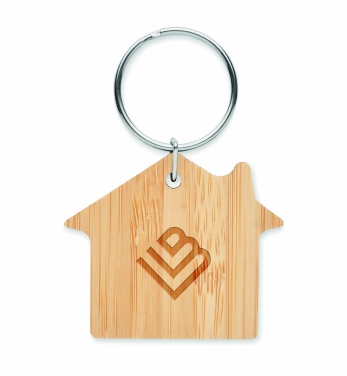 Logo trade business gift photo of: House shaped bamboo key ring Järvenpää