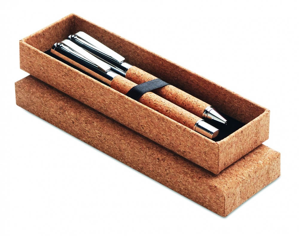 Logotrade promotional item image of: Metal Ball pen set in cork box