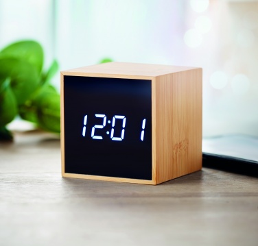 Logotrade advertising products photo of: LED alarm clock bamboo casing Dortmund