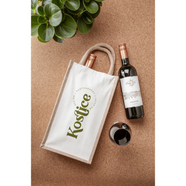 Logo trade promotional giveaways image of: Jute Canvas Double Wine Bag