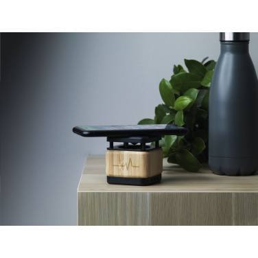 Logo trade promotional merchandise photo of: Bamboo Block Speaker with wireless charger