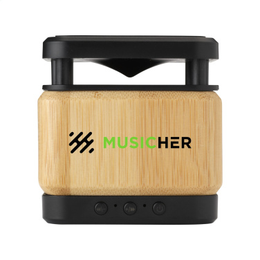 Logo trade corporate gifts image of: Bamboo Block Speaker with wireless charger