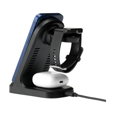 Logo trade promotional merchandise photo of: Triple-Up RCS Recycled ABS Wireless Charger Stand