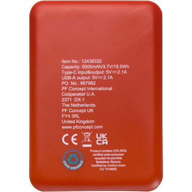 Logo trade business gifts image of: Asama 5000 mAh Type-C recycled plastic power bank