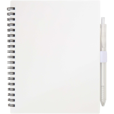 Logo trade advertising products image of: Niove recycled plastic soft cover notebook and ballpoint pen set (blue ink)