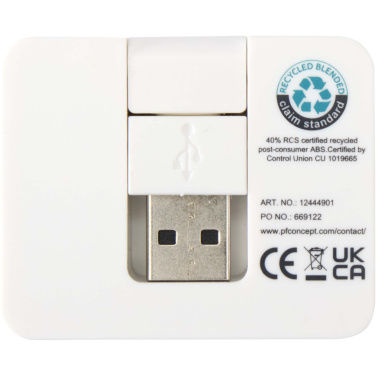 Logotrade corporate gift picture of: Gaia 4-port USB hub with USB-A and Type-C output and dual input - made from recycled plastic