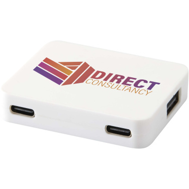 Logotrade promotional merchandise photo of: Gaia 4-port USB hub with USB-A and Type-C output and dual input - made from recycled plastic