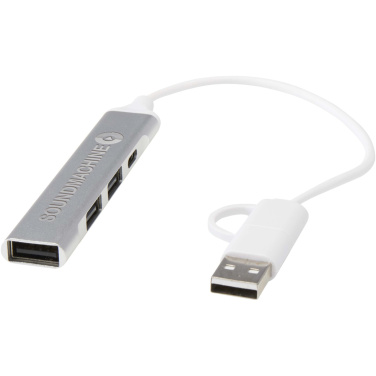 Logo trade business gift photo of: Alkaid 4-port recycled aluminium USB-A and Type-C hub with dual input