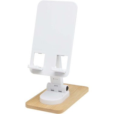 Logo trade promotional giveaways image of: Alfirk recycled plastic foldeable desk phone stand with bamboo details