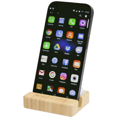 Logo trade promotional merchandise image of: Algol recycled plastic phone stand and fidget toy with bamboo details