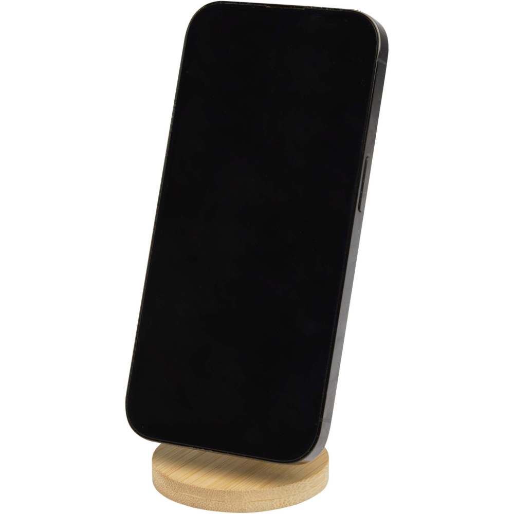 Logotrade promotional product picture of: Alcor recycled plastic foldeable magnetic phone stand with bamboo details