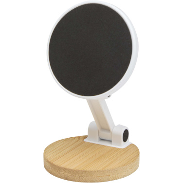 Logo trade promotional merchandise image of: Alcor recycled plastic foldeable magnetic phone stand with bamboo details