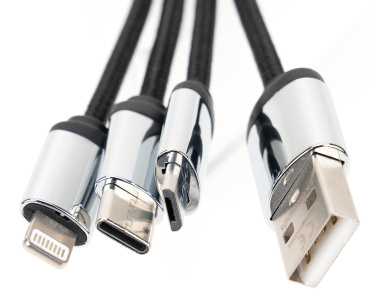 Logotrade promotional giveaway image of: 4-in-1 cable with elighted logo in a wooden casing