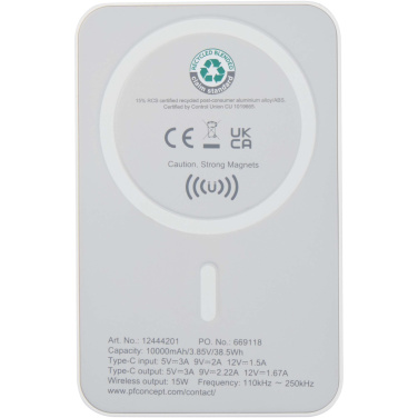 Logo trade reklaamkingi pilt: Acrab 10 000 mAh 15W magnetiline juhtmevaba varupank 20W PD-ga - valmistatud taaskasutatud plastist